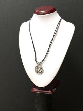 Old Silver Pendant Necklace Leather China Length 16"